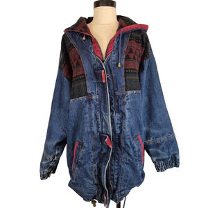 Vtg 80s 90s Julia Michaels Jean Jacket Size Medium Southwest Aztec Broken Zipper